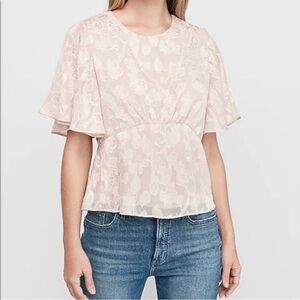 Express Dusty Light Pink Jacquard Floral Flutter Sleeve Top Blouse M